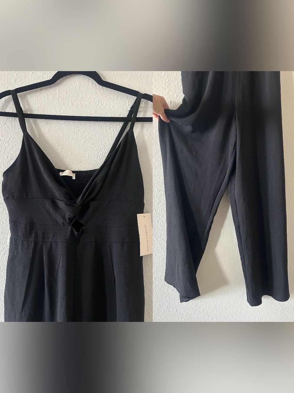 Black Jumpsuit Twist-Front Spaghetti Strap